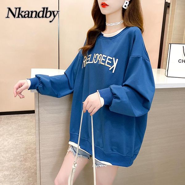 

women's hoodies & sweatshirts fleece thick warm women 2021 autumn winter casual loose embroidery letter hoody oversize korean femme pul, Black