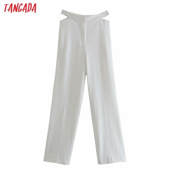 

fashion women waist hollow out white long trousers zipper female suit pants 4m135 210416, Black;white