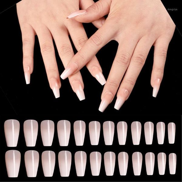 

24pcs professional fake nails long natural coffin false rainbow ballerina french diy nail art tips artificial nail1, Red;gold