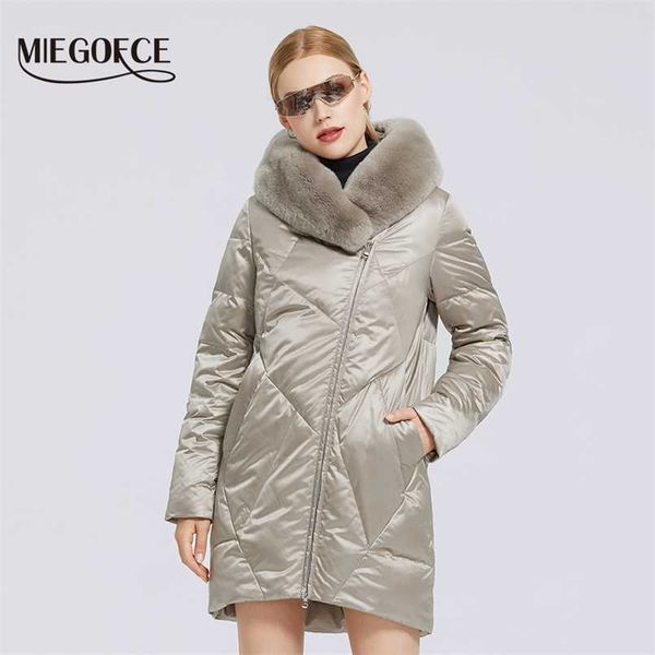 

miegofce winter women's cotton coat with stylish fur collar rex rabbit long jacket winter women parkas windproof jacket 211221, Black
