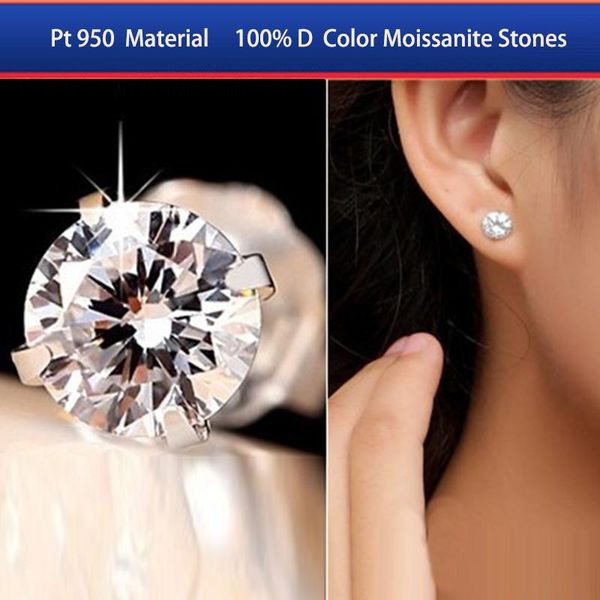 

stud real 0.5 carats d color moissanite earrings for women 100% platinum pt950 sparkling wedding fine jewelry, Golden;silver