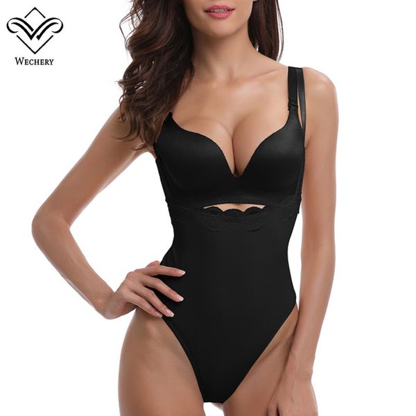 

wechery plunge u neck body shaper lace butt lifter wait trainer slimming underwear corset bodysuits slimming underwear, Black;white