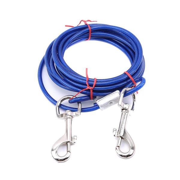 

dog collars & leashes 5mm*3m lengthen steel wire dogs rope chain double-end leash cable dual heads metal hooks lead