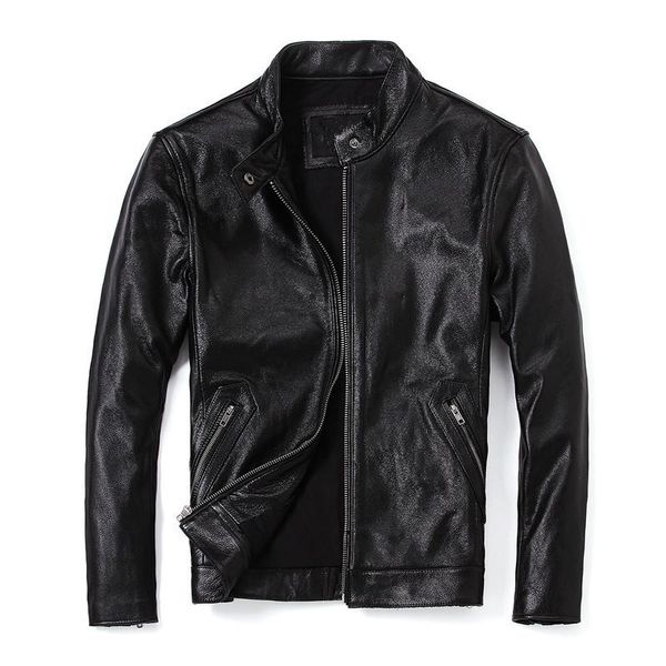 

men's leather & faux 2021 black men slim fit motorcycle jacket stand collar plus size xxxxl genuine cowhide spring biker's coat