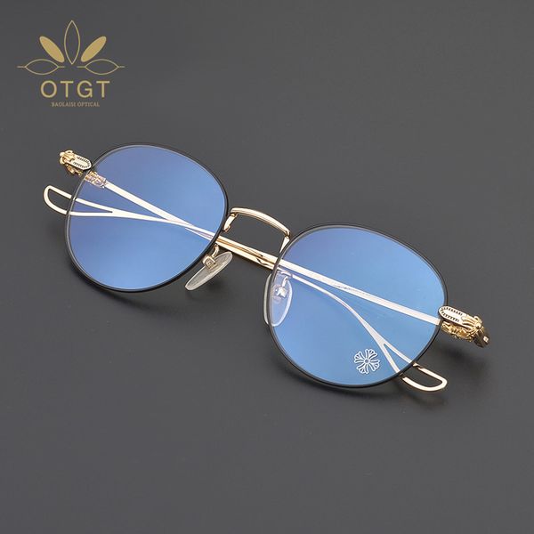 

design glasses japanese two color design xinchao versatile eyeglass art youth oval pure titanium frame, White;black