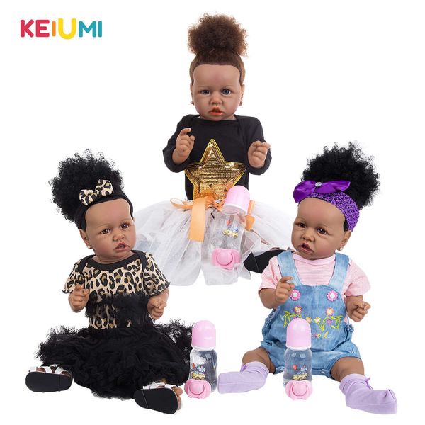 Kiumi Negro África Reborn Full Silicone Bonecas 23 polegadas Lifelike Recepção Banheira Banheira Bonecas Brinquedo Crianças Playmate Presente de Aniversário Q0910