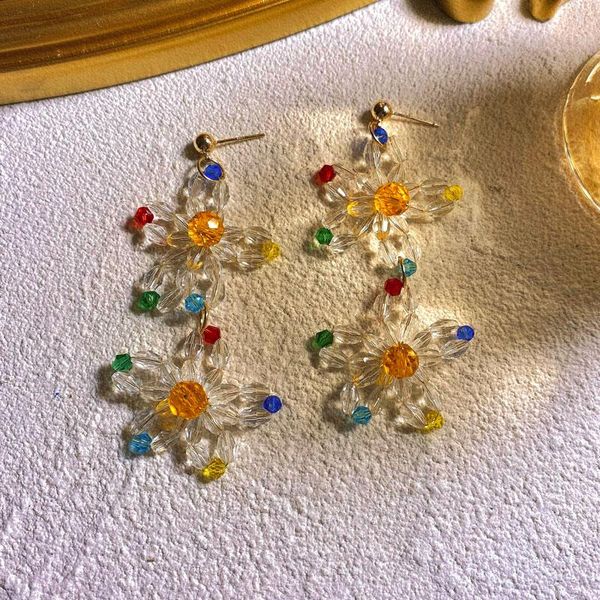

dangle & chandelier cute sweet handmade colorful transparent crystal beads flower long earrings retro petal tassel drop for women, Silver