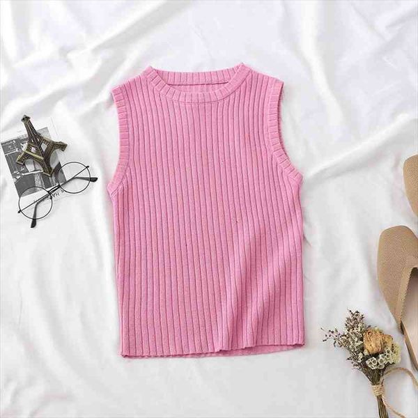

plain pink knitted strapless womens camis solid vest summer, White