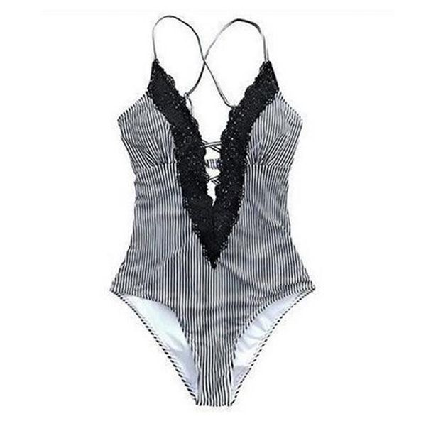 

one-piece suits swimsuit female trade lace slim bikini striped one piece swim