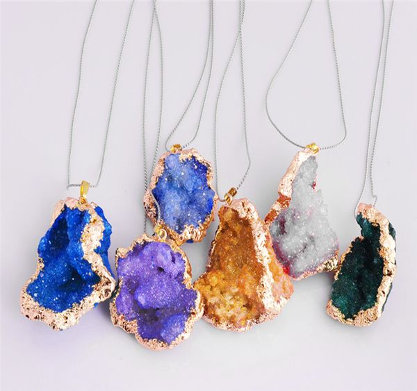 

irregular druzy teardrop gold plated hollow agate edged pendant necklace hearling pendants for women and men, Silver