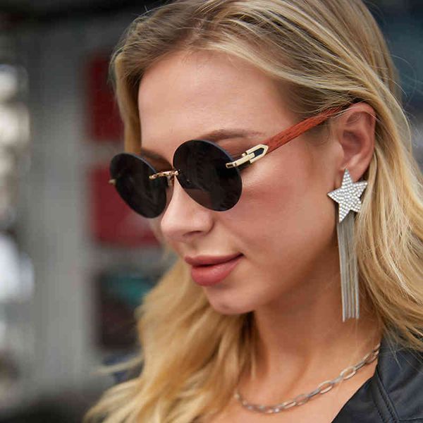 

factory direct price kajila wood grain round frame men's fashion frameless women's shades, White;black