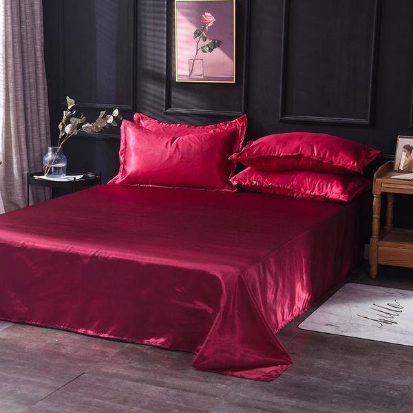 

sheets & sets fashion solid color flat sheet silk bed king queen luxury satin super soft comfortable bedsheets