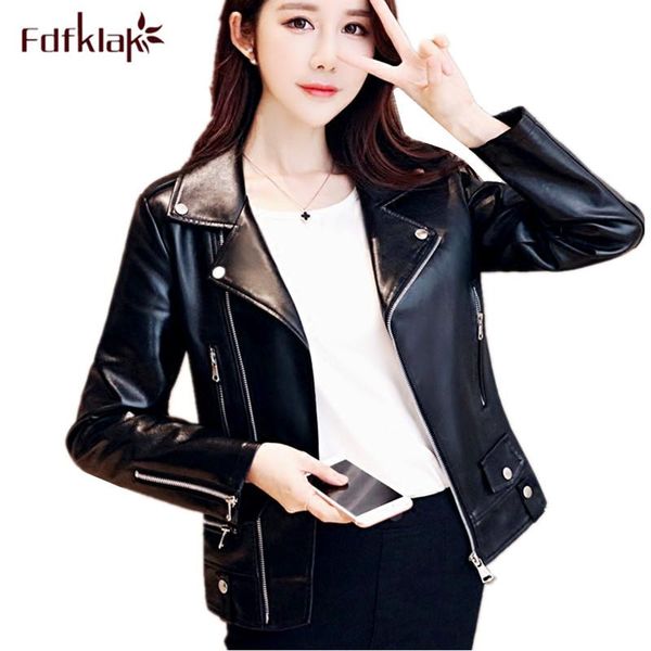 

women's leather & faux fdfklak plus size autumn winter biker jacket women black motorcycle jackets pu female coat s-4xl