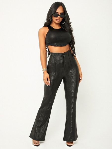 

sxy crocodile pu leather crop tank d4cg#, White