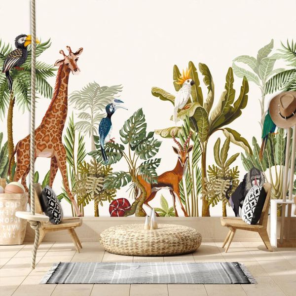 

wallpapers custom cartoon jungle animals 3d for living room kids po contact self adhesive walls in rolls decor
