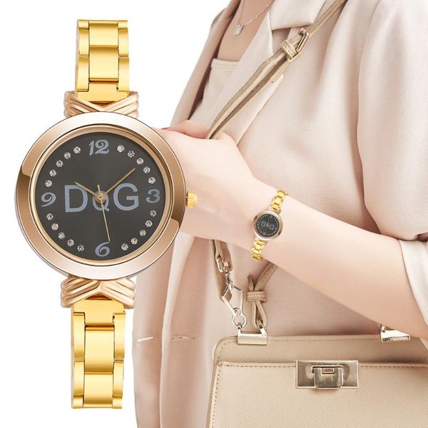 

wristwatches women bracelet watches 2021 dqg brand fashion shining ladies luxury gold stainless steel female quartz watch clock, Slivery;brown