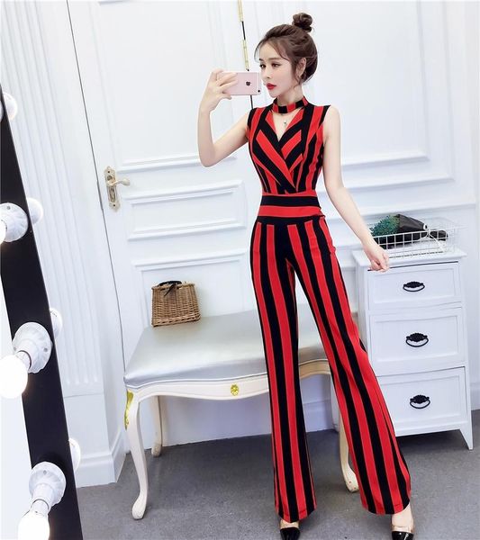 

women's jumpsuits & rompers clothing vintage striped bodysuit women jumpsuit chic hipster v-neck sleeveless playsuits korean casual sum, Black;white