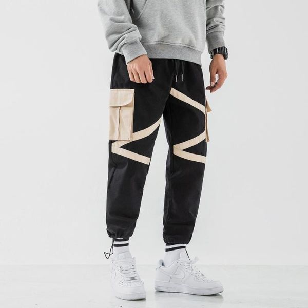 

streetwear hip hop men cargo pants big pocket mens harem casual trousers male joggers 2021 size sweatpants 5xl men's, Black