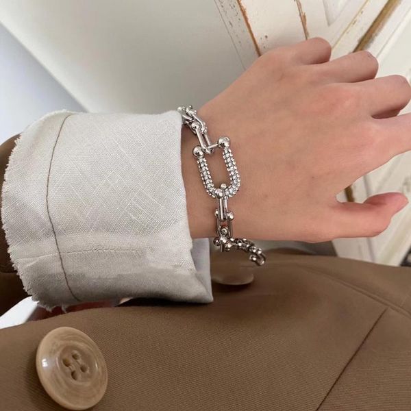 

link, chain thick zircon stitching titanium steel bracelets for women girls rhinestone hip hop lover bracelet party jewelry gifts, Black