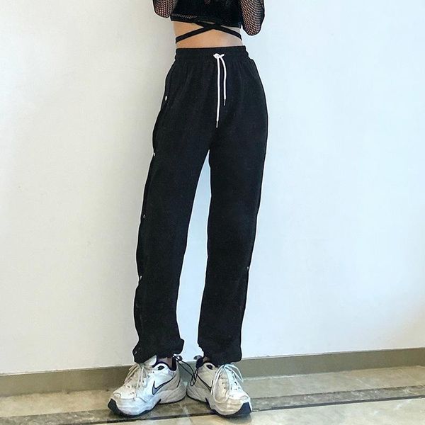

women's pants & capris women casual straight-leg black versatile high elastic waist trousers unique style solid color leopard charming, Black;white