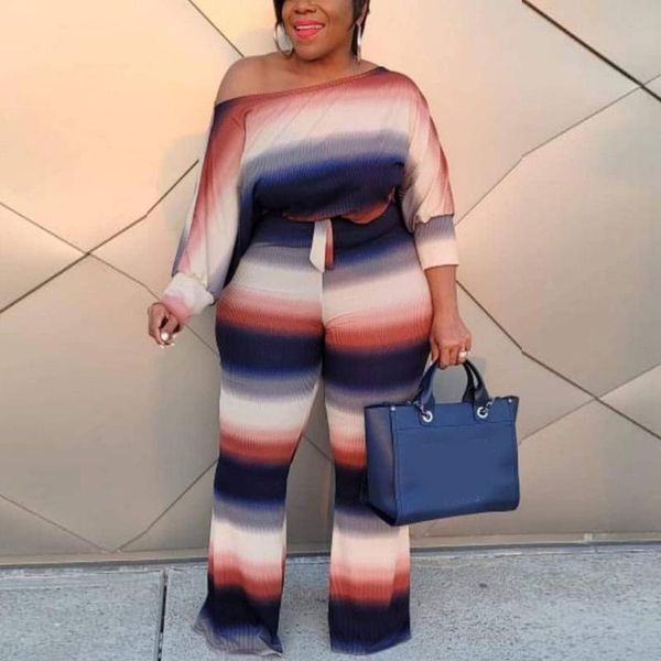 

women's two piece pants plus size 2 pieces outfits sets striped printed & long trousers loose fashion oversized autumn fall wear, White