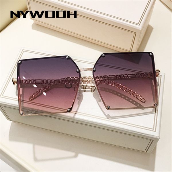 

designer sunglasses nywooh oversize square women luxury brand gradient sun glasses female alloy chain frame design sunglass for ladies, White;black