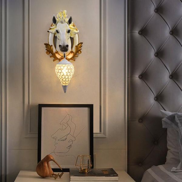 

wall lamps american retro resin lamp horse head light bedroom living room corridor creative lighting for home decoration