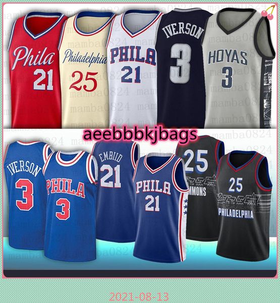 

joel 25 ben embiid basketball jerseys allen simmons iverson 12 tobias harris men ncaa, Black;red
