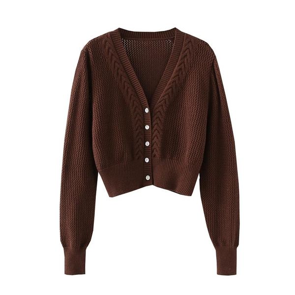 

women's knits & tees women solid crop knitted cardigan sweater jumper vintage long sleeve button-up female casual outerwear 2021 autumn, White