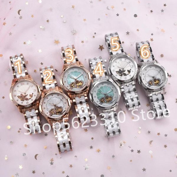 

wristwatches romantic sweet heart watches automatic mechanical watch ladies ceramic crystal leaves clock cz shell pearl wrist, Slivery;brown