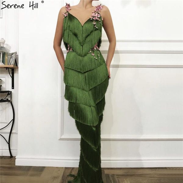 

party dresses green sleeveless tassel tiered prom 2021 v-neck flowers mermaid long gowns serene hill bla70027, White;black