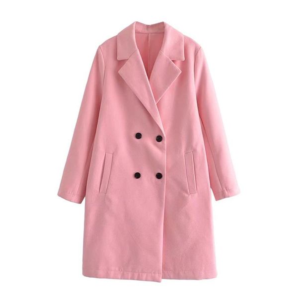 

women's wool & blends zxqj vintage women woolen solid coat 2021 autumn winter fashion lady loose double breasted outerwear female overs, Black
