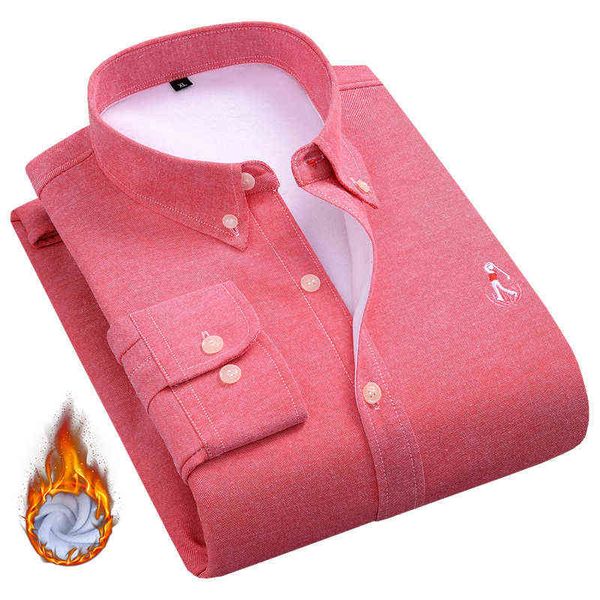 Aoliwen Marke Männer Einfarbig Oxford Langarm Warm und Samt Hemd Fleece Futter Flanell Baumwolle Winter Casual Shirts fit Männer G0105
