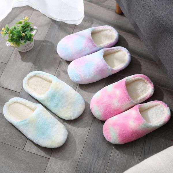 

fashion multicolor style women indoor silent slippers warm short plush home anti-slip winter shoes woman house floor soft slides, Black