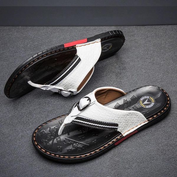 

slippers ivi slides men shoes beach casual sandals summer for fashion flip flops genuine leather, Black