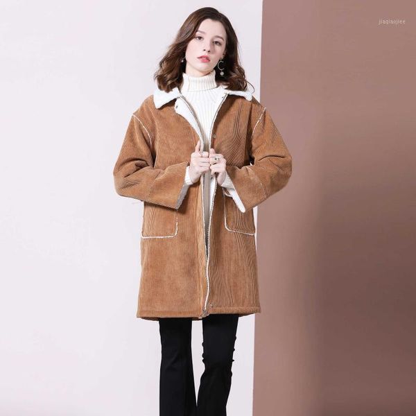 

women's down & parkas 2021 winter coat women corduroythick long autumn and female padded lapel jacket lamb, Black