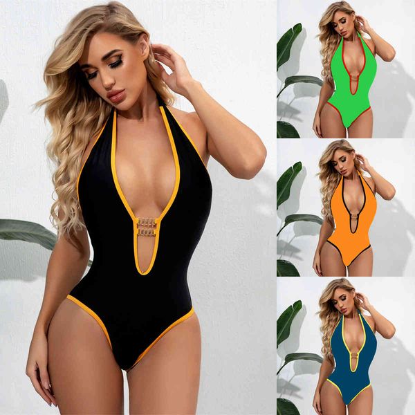 

women's swimmer chan double one piece solid swimsuit bikini, White;black