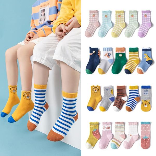 

socks cotton kids winter cute cartoon born infant baby toddler smile happy boy kawaii girls 5 pairs, Pink;yellow