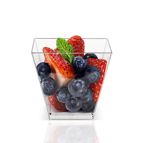 

10pcs trapezoid mousses dessert cake cup clear pudding party accessories wedding supplies disposable plastic tableware 60ml dinnerware