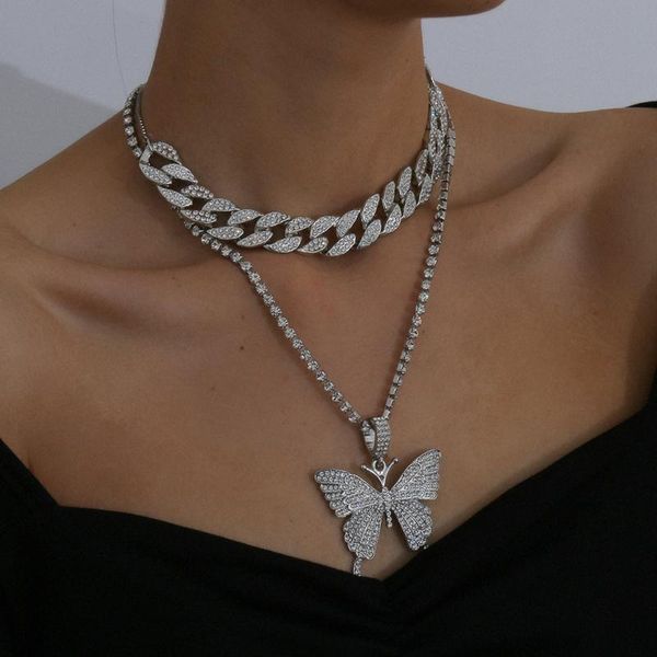 

pendant necklaces the necklace drill cuban button-down accessories women's ins wind butterfly fashion for women 2021, Silver