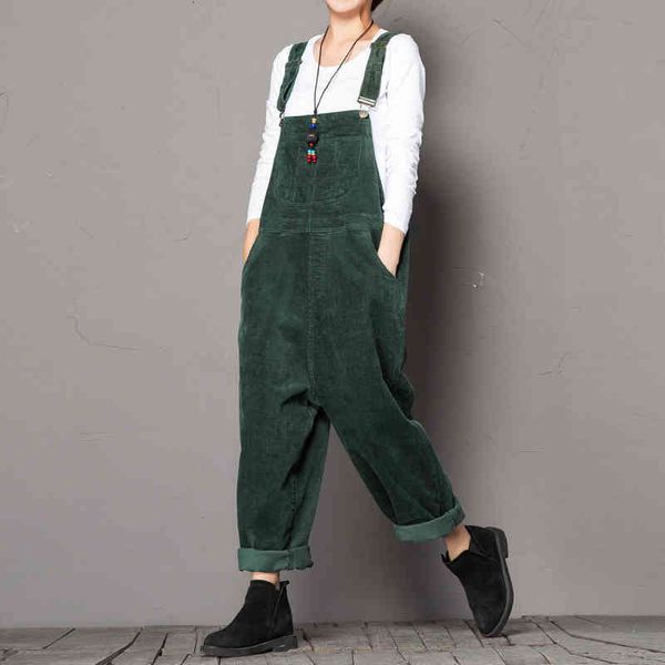 

winter women's jeans jumpsuits autumn cotton corduroy overalls vintage loose strap thick bib pants hip hop streetwear trousers 197 r6vl, Blue