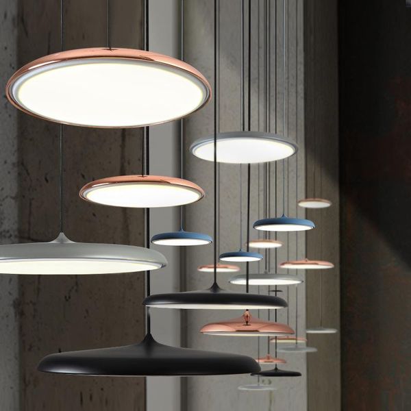 

pendant lamps ysn modern led ceilling light art designer creative metal iron ufo round plate lights fixture thin multicolor hanging