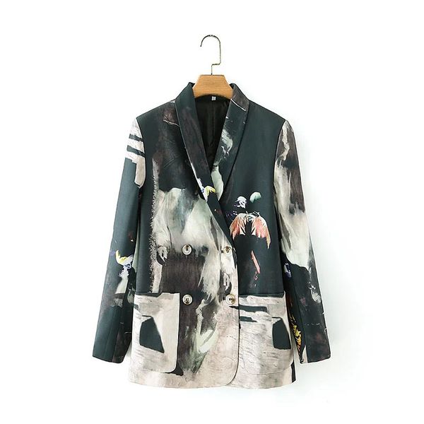 Damen Retro Tie-Dye Zweireiher Blazer Stilvolle langärmelige gestreifte schicke Anzüge Jacke Frühling und Herbst 210521