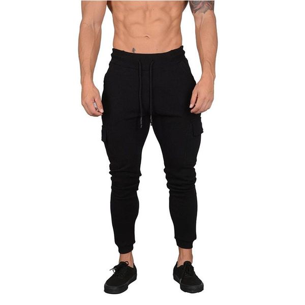 

fitness muscle jogging pants solid running men sport pencil cotton soft bodybuilding joggers gym trousers, Black;blue