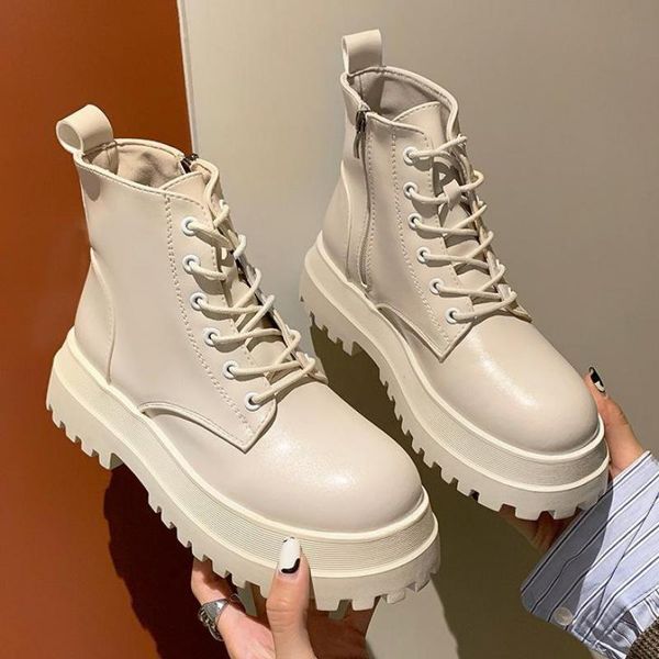 

boots 2022 woman ankle lace up winter autumn short footwear size 35-40 ytmtloy square heel botines de mujer round toe, Black