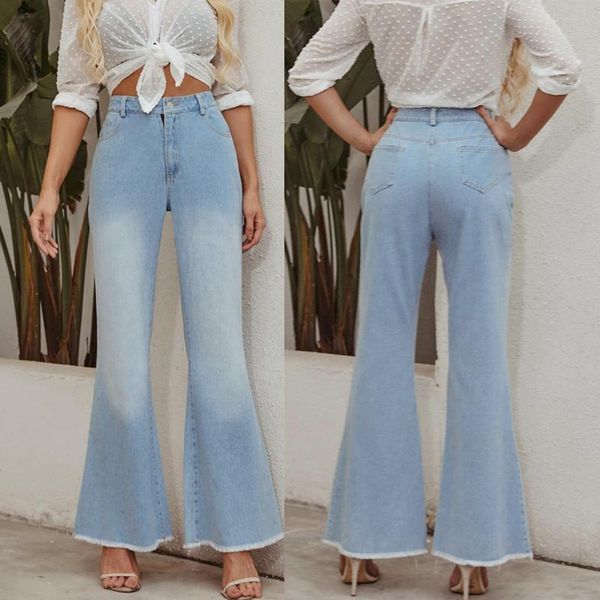 

women denim pants fashion retro wide leg autumn trousers women's jeans, Blue