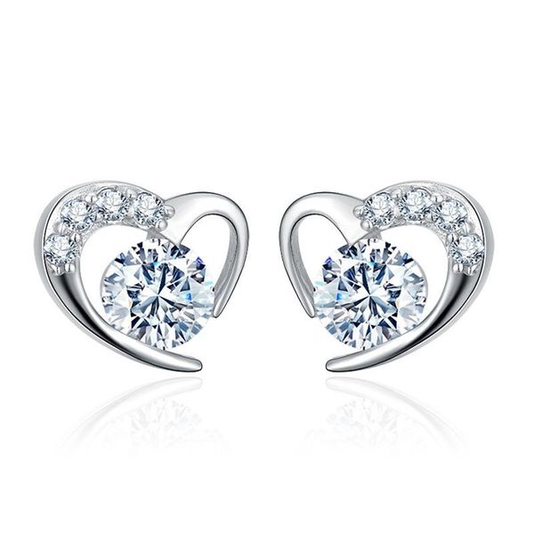 

karopel 925 sterling silver stud earring woman fashion jewelry heart-shaped amethyst zircon earrings, Golden;silver