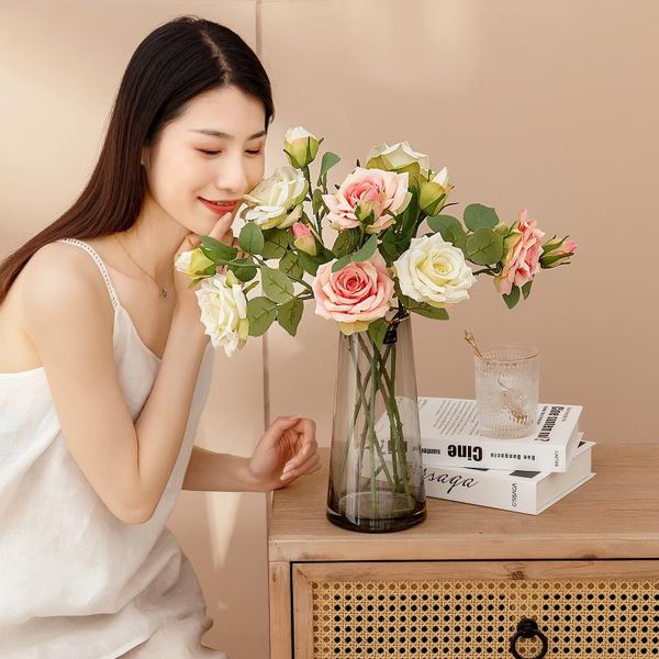 

decorative flowers & wreaths 2021 beautiful artificial rose fake silk small bouquet flores home party wedding flower decor