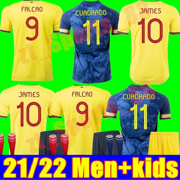 

2021 colombia soccer jersey 21 22 james falcao valderrama cuadrado camiseta de futboll raul columbia men kids kit youth child football shirt, Black;yellow