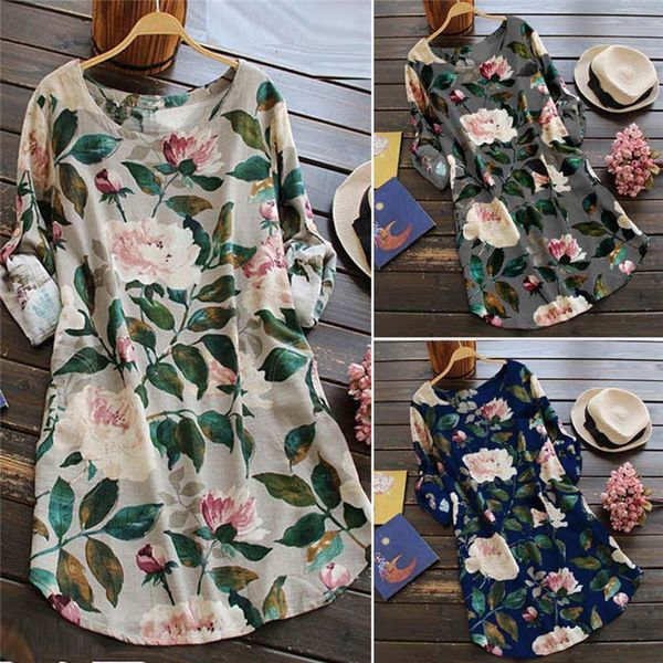 

casual dresses summer dress 2021 women adjustable sleeve flower printed long loose vestidos beach mini plus size, Black;gray